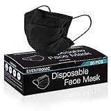 Eventronic Einwegmaske, super Bequeme dreischichtige atmungsaktive Maske mit Nasenstreifen,Masken 3-lagig Mundschutz Gesichtsmaske mund und nasenschutz,schwarz…