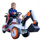 Spielzeug Traktoren für Kinder Fahren weiter, Kleinkind Bagger BAU LKW 12V batteriebetrieben | Elektro-LKW mit Frontlader und Baggerschaufel