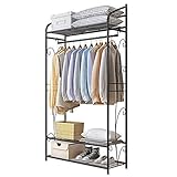 Kleiderständer Metall, Multfunktionale Kleiderschrank mit 1 Kleiderstange und 3 Ablagen, Garderobenständer für Schlafzimmer Ankleidezimmer, 79×36×161cm
