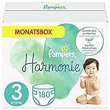 Pampers Baby Windeln Größe 3 (6-10 kg) Harmonie, 180 Stück, MONATSBOX, Sanfter Hautschutz Und Pflanzenbasierte Inhaltsstoffe