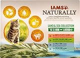 IAMS Naturally Katzenfutter Nass in Sauce - hochwertiges Nassfutter mit Fleisch und Fisch für erwachsene Katzen, Land & Sea Collection 2, 12 x 85g
