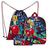 Marvel Spiderman Rucksack Kinder Set 3-teilig mit Kindergartenrucksack Jungen, Turnbeutel Kinder, Federtasche Junge