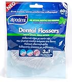 Algodent Dreifach Zahnseide Stick mit Minzgeschmack 60 Stück - 2er Set - Zahnseide Picks zur Zahnpflege, Zungenreiniger & Zahnstocher 3-in-1 - Schutz vor Karies