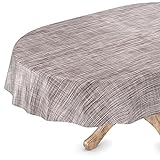 Tischdecke abwaschbar Wachstuch Wachstuchtischdecke Oval 140 x 180cm Schnittkante Leinen Textil Optik Grau Gartentischdecke Wachstuch