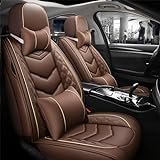 OUSIKA Auto Schonbezüge für Audi A3 5 sièges Universal Leather voller Satz wasserdichte Sitzschoner Zubehör Innenraum (Size:Mit Kopfstütze und Lordosenstütze,Color:braun)