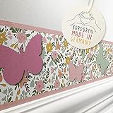 LOVELY LABEL Bordüre selbstklebend für Kinderzimmer - Wandbordüre Kinderzimmer Babyzimmer 450x11.5 cm - Tapetenbordüre als Wanddeko Mädchen Junge LITTLE FLOWERS Rosa/Grün
