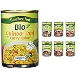 Reichenhof Bio Quinoatopf Kokos-Curry vegan, 6er Pack (6 x 400 g) & BIO-Eintöpfe 6er Box EASY VEGAN: Linsentopf, Chili sin Carne, Vegane Gulaschsuppe, 6er Pack (6 x 400g)