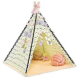 COSTWAY Kinderspielzelt Tipi Zelt für Kinder, Indianerzelt Spielzelt tragbar, Kinderzelt Stoffzelt Spielhaus Zelt mit Bodenmatte für Kinderzimmer