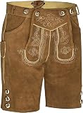Herren Trachten Kurz Lederhose mit Träger (58 Hellbraun)