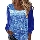 Angebote des Tages Heute blitzangebote,Pailletten Oberteil Damen Glitzer V-Ausschnitt Shirt Elegant Tops Sexy Top Vintage Silvester Outfit Silber Tunika Lässig Bluse Blusenshirt Faschingskostü