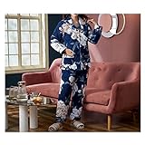 Damen Bademantel Pyjamas Herbst und Winter Reine Baumwolle Verdickte Wärme Gesteppte Floral Dreischichtige Winter Home Service Anzug (Color : Blue, Size : M)