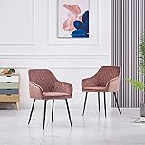 JaHECOME Wohnzimmerstuhl Esszimmerstuhl aus Samtstoff mit modischem Design, Armlehnstühle mit Rückenlehne, Sessel mit schwarzen Metallbeine (Rose, 2)