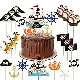 31 Stück Piraten Tortendeko, für Piraten Kindergeburtstag, Piratenparty, Piraten Muffin, Piraten Kuchen Topper, Kuchendeko Geburtstag Junge, Piratenschiff Kuchen Deko