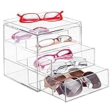 mDesign Aufbewahrungsbox für Brillen - Brillenablage für Brillenaufbewahrung in 3 Schubladen - für Brillen, Sonnenbrillen und Lesebrillen - durchsichtig