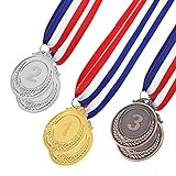 Huianpen 6 Stück Metallmedaillen,Gold Silber Bronze Winner Award Medaillen,Goldmedaille für Kinder,mit Halsband Wettbewerbe Party Olympic Style,für Sport, Wettbewerbe,Buchstabierwettbewerbe,