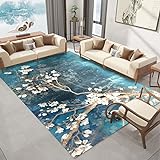 Teppich couchtisch deko Teppich kuscheliger Teppich Blauer Wohnzimmerteppich Retro-Tinte-Stil Doodle Blumenmuster Wohnung deko 160x230cm