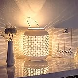 VOLIOS® Keramik Tischlampe ink. 4 Watt LED Birne I Dekolampe I Nachttischlampe I Tischleuchte weiß I beleuchtete Deko (Laterne)
