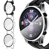 ivoler 3 Stück Hard PC Hülle mit Glas Displayschutz für Honor Watch GS 4 / Honor Watch GS 3, Vollständige Abdeckung Schutzhülle Ultradünne Kratzfest Schutz Case, 2 Transparent + 1 Schw