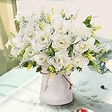 LESING Künstliche Blumen mit Vase, Seidenblumen in Vase, Gardenie, Dekoration für Zuhause, Tisch, Büro, Party (weiß)