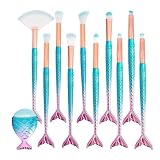 YKKJ Make Up Pinsel Set,3D Meerjungfrau Makeup Pinsel 11 Stück Professionelle Kosmetik Schminkpinsel für Foundation, Pudercreme, Rouge, Lidschatten, Augenbrauen, Ey