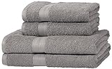 Amazon Basics Handtuch-Set, ausbleichsicher, 2 Badetücher und 2 Handtücher, Grau, 100% Baumwolle 500g/m²