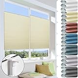 bobodeco Wabenplissee ohne Bohren Verdunkelung Klemmfix Thermo Doppelplissee, (Beige-Weiß, Breite: 90cm x Höhe: 100-130) 100% Verdunkelnd & Sicht- & Schallschutz, Wärmeisolierung für Fenster & Tür