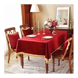 Tischdecke Rot, Polyester Abwaschbare Tischdecke Samt Mit Quaste Tischdecke Rechteck 140x160CM