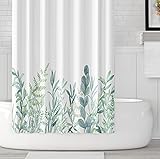 M&W DAS DESIGN Duschvorhang grüne Blätter Blumen Pflanzen Badezimmer Textil Vorhang mit Antischimmel Effekt waschbar Shower Curtain badewanne inkl. 8 C-Ringe mit Gewicht unten 120x180 cm(BxH)