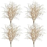 MSUIINT 4 x glitzernde, gelockte Zweige, lebensechte trockene Weidenzweige, künstliche Pflanzenstiele, Vasenfüller für Hochzeit und Zuhause (54 cm)