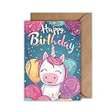 WBdesignz Geburtstag Karte mit Umschlag - Einhorn Geburtstagskarte Mädchen Happy Birthday Glückwunschkarte zum Geburtstag Kinder (DIN A6)