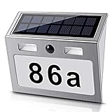 ECHTPower Solar beleuchtete Hausnummer mit 7 LEDs, umweltfreundlich, weiße Solar-Hausnummernleuchte mit Dämmerungsschalter, Bewegungsmelder aus Edelstahl