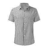 Saclerpnt Herren Hemd Kurzarm Gestreift Revers Muster Shirt Sommer Atmungsaktiv Funky Hawaiihemd Button Down Freizeithemd Urlaub Strand Hemden(Grau,XL)
