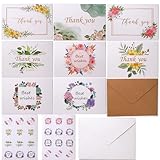 Dankeskarten mit Umschlägen, 8 verschiedene Muster, 24 Stück, 10,4 x 14,7 cm, Dankeskarten mit elegantem Design, Dankeskarten für kleine Unternehmen, Hochzeit, Babyparty, Abschlussfeier, Beerdigung,