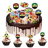 YISKY Ninja Cupcake Topper, 24 Stück Kuchen Tortendeko, Ninja Warrior Kuchendeckel, Geburtstagstorte Dekoration, Kuchendekoration für Kinder Geburtstag, Ninja Thema, Weihnachten, Partydekoration