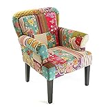 Versa Pink Patchwork Sessel für Wohnzimmer, Schlafzimmer oder Esszimmer, bequemer und Anderer Sessel, mit Armlehnen, Maßnahmen (H x L x B) 89 x 71 x 72 cm, Baumwolle und Holz, Farbe: Rosa