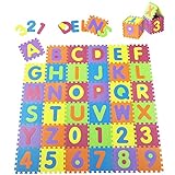 Juskys Kinder Puzzlematte Kim 36 Teile mit Buchstaben A-Z & Zahlen 0-9 - rutschfest & abwischbar Puzzle ab 10 Monate - Eva Schaumstoff - Spielmatte