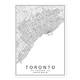 RIQWOUQT Stadtplanen Poster,Toronto Stadtpläne Poster Leinwand Gemälde Druck Schwarz Weiß Wandkunst Bilder Wohnkultur Kunst,50 * 70Cm