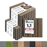 Floordirekt WPC Fliesen 30x30 cm, 2m² = 22 Terrassenfliesen, Klickfliesen, Balkonfliesen in Holzoptik - Bodenbelag für Balkon & Terrasse - wetterfest mit Drainagefunktion | Mix Teak