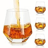 Hanobe Wiskey-gläser Whiskygläser Whisky Glas: Einzigartige Geometrische Gekippt Whiskey Glas 4er Kristallglas Diamond Whyskiglaser Old Fashion Wisky-gläser Set 10oz Whiskeygläser Klar Wisky-gläser