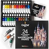 Castle Art Supplies 24x12ml Aquarell-Farbtuben-Set | Günstig für erfahrene Künstler | Qualität, intensive Farben | Einfach Tube ausdrücken, mit Wasser mischen, kreativ werden | Schöne Präsentationsbox