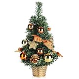 COM-FOUR® Künstlicher Weihnachtsbaum mit Christbaumkugeln - Geschmückter Tannenbaum für die Weihnachtsdekoration - Christbaum für die Deko zu Weihnachten (01 Stück - 40cm - grün/rot/gelb/goldfarben)