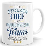 Tasse mit Spruch stolzer Chef eines Teams. Hochglänzender Kaffeebecher ab 1 Stck Mug/Cup Qualität Made in Germany