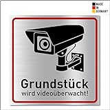 Achtung Videoüberwachung Schild (20x20 cm Alu) - Gebürstets Aluminium - Warnschilder und Hinweisschilder - Videoüberwacht Schilder (Metall)