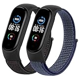 Tobfit Armband Kompatibel mit Xiaomi Mi Band 5 / Mi Band 6 / Mi Band 4 / Mi Band 3 / Amazfit Band 5, Nylon Weiches Atmungsaktives Armband für Mi Band 6/5/4/3 / Amazfit Band 5 (Schwarz+Marineblau)