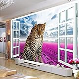 EWAMAY Fototapete Selbstklebende Wasserfest 3D Tapeten Wandtapete Xxl Leopard Lavendel 250x175cm Wanddeko Wohnzimmer Schlafzimmer Büro