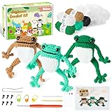 BWkoss Anfänger-Häkelset, Frosch-Häkel-Starter-Set für Erwachsene und Kinder, Amigurumi, DIY-Bastelset, Tier, komplettes Materialpaket mit Schritt-für-Schritt-Anleitung und Video-Tutorials fü