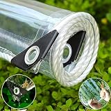 Plane Transparent Mit ösen, Abdeckplane Durchsichtig wasserdichte, PVC Durchsichtig Plane Terassenplane Faltbar Reißfest Wetterfeste für außenbereich Camping Balkon Pavillon Garten (3x4m)