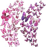 48Stk 3d Schmetterlinge Deko für Die Wand Schmetterling Wandtattoo zum Kleben Wand Dekor Wanddekoration Wanddeko für Die Wand Schmetterling Dekorationen Wand-Dekor (Rosa und Lila)