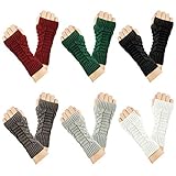 Bskifnn Fingerlose Handschuhe für Frauen und Mädchen, Winter, gestrickt, Armstulpen mit Daumenloch, 6 Farben, modische Weihnachts-Fäustlinge