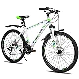 HILAND Mountainbike MTB 26 Zoll mit Aluminiumrahmen Scheibenbremse Federgabel Speichenräder Jugendliche Fahrrad Herr Damen Jungs weiß